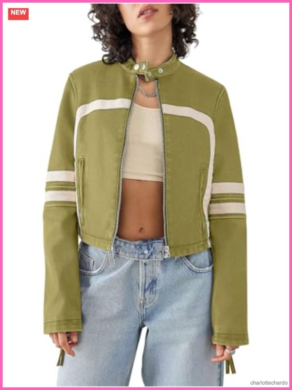 Faux Leather Cropped Moto Biker Jacket with Zipper and Pockets